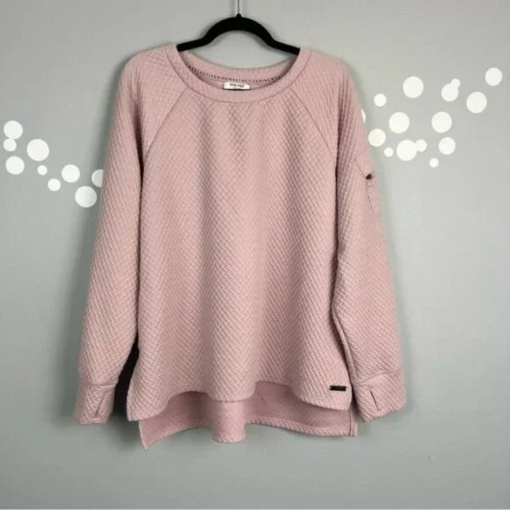Nine West Active Textured Pullover Sweatshirt 2X Pink Thumb Holes Zip Pocket